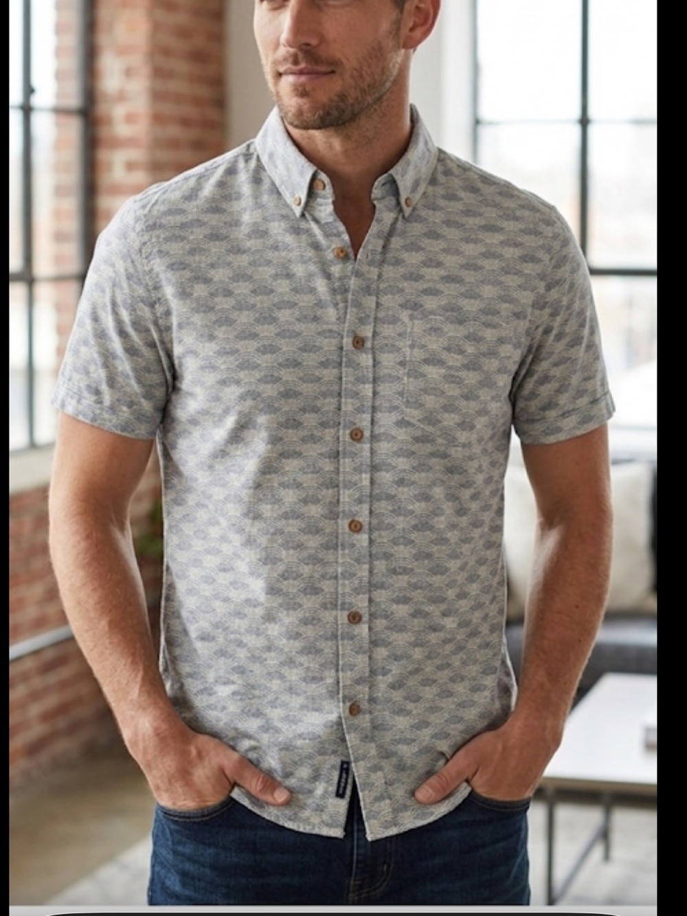 Ben Sherman Blue Geometric Pattern Button Down Shirt Size Small